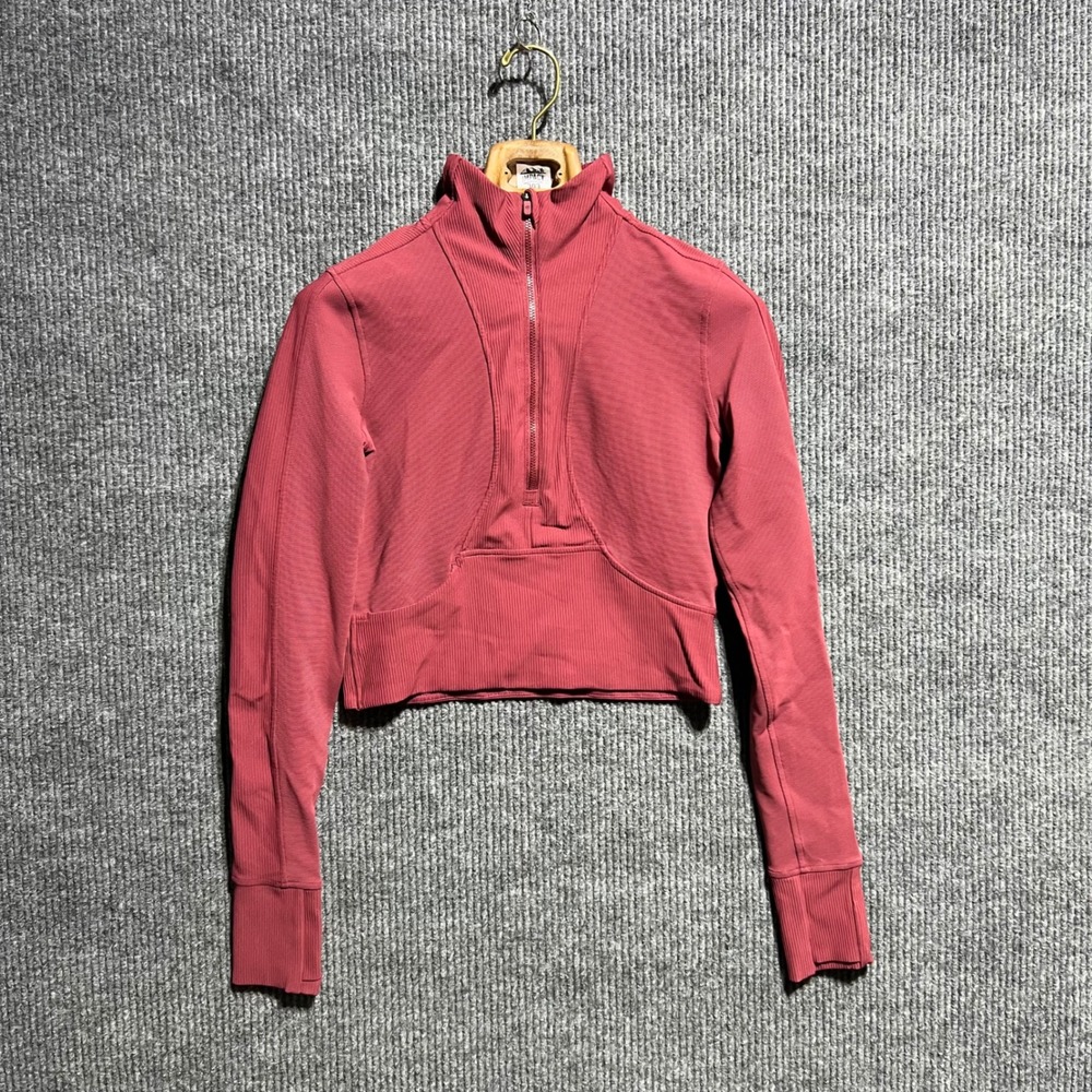 Lululemon Take it in Stride 1/2 Zip Pullover‎ Women 8 Pink Cropped Thumbhole